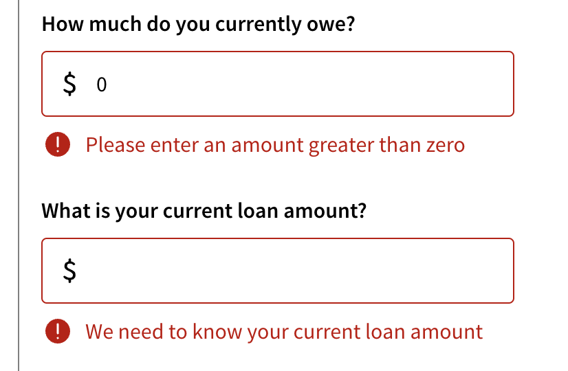 A credit card loan application form asking two very similar questions