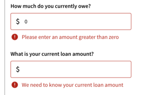 A credit card loan application form asking two very similar questions: 